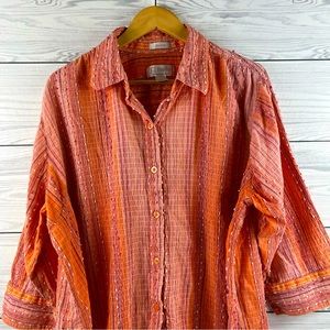 CJ Banks Top Women 1X Plus Striped Textured Christopher Banks Stretch Crinkle